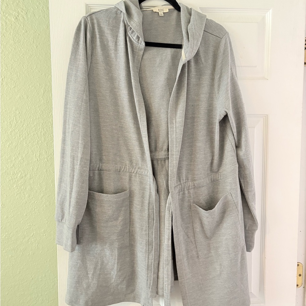 Kori Light Gray Hooded Utility Jacket with Waist Tie